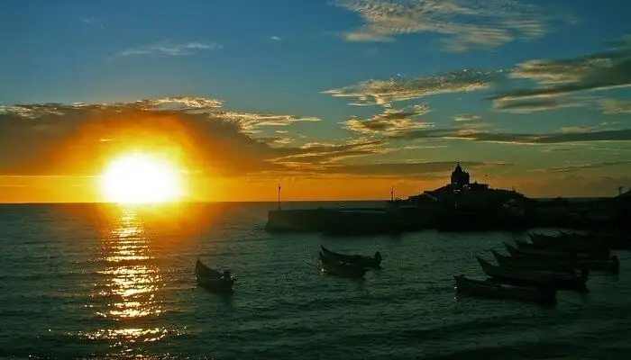 A view of the beautiful sunset at Kanyakumari